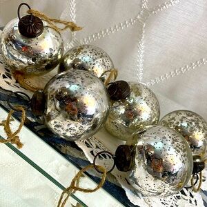 Vintage style oxidized look silver mercury glass ornaments set of 6 as is